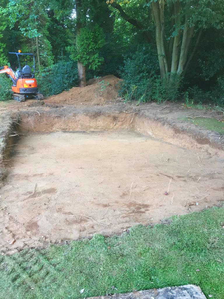 Digging out for Concrete base ready for the timber cabin.